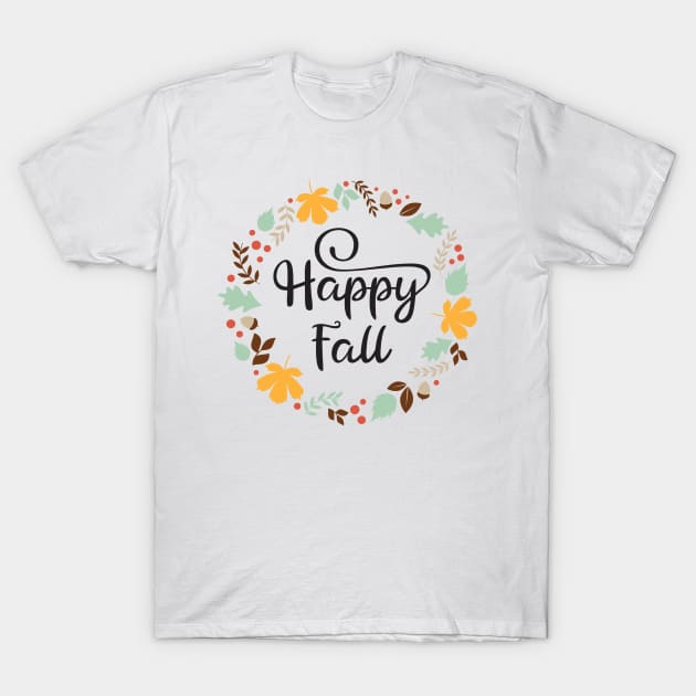 Happy fall wreath T-Shirt by Peach Lily Rainbow